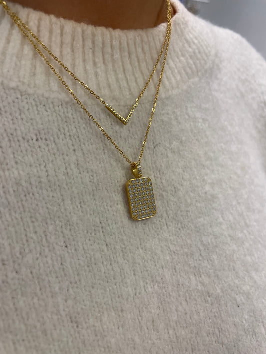 Stålhalsband med 18K förgyllning och CZ 42+5 cm