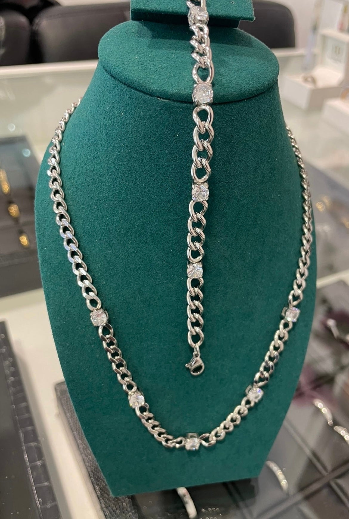 Stålhalsband med CZ 40+5 cm