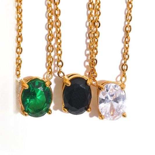 Stålhalsband med 18K förgyllning och CZ 40+5 cm