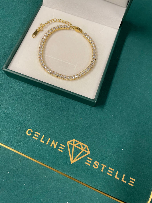 Stålarmband med 18K förgyllning med 3 MM (FYRKANTIGA) CZ 15+5 cm