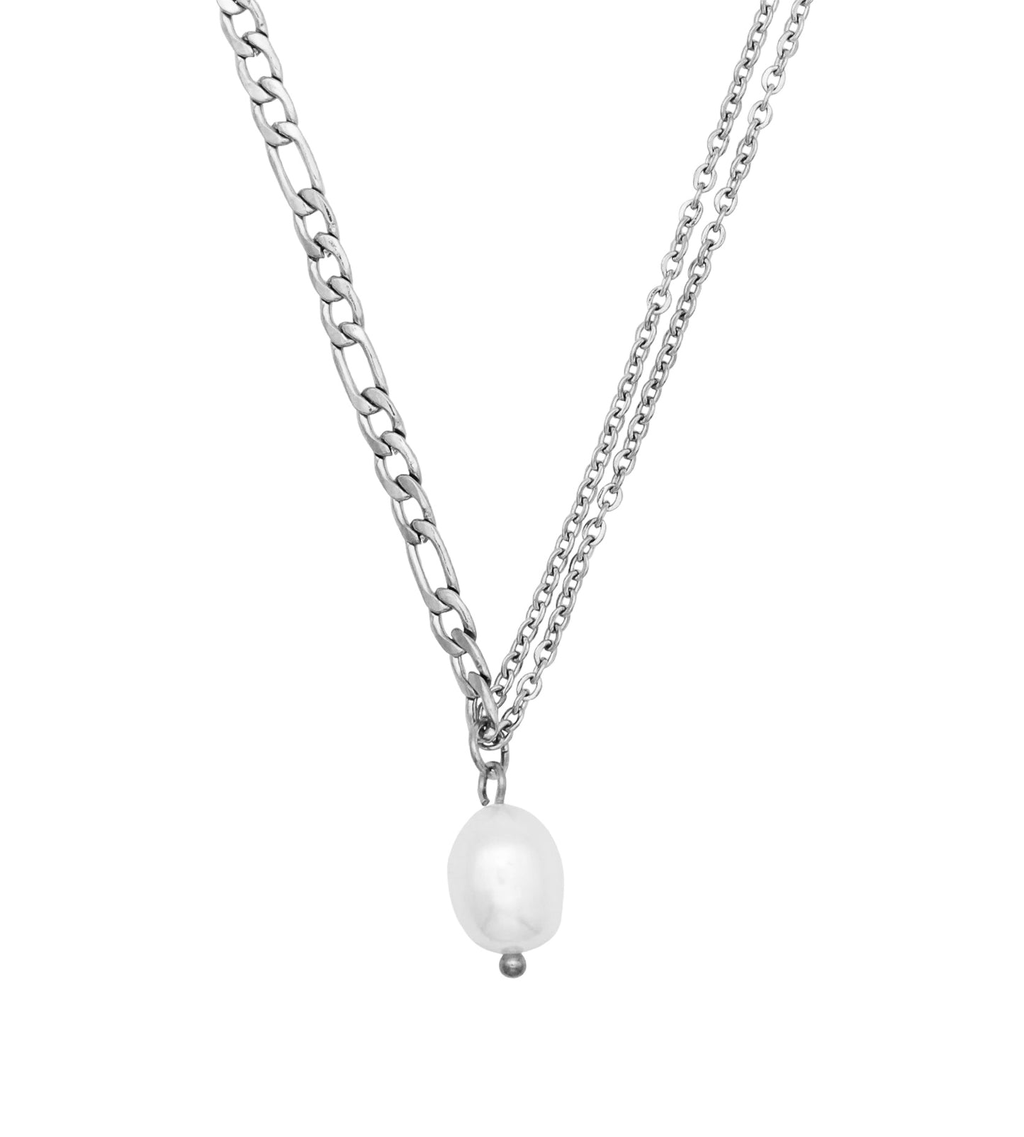 Stålhalsband med Sötvattenpärla 40,5+5,5 cm