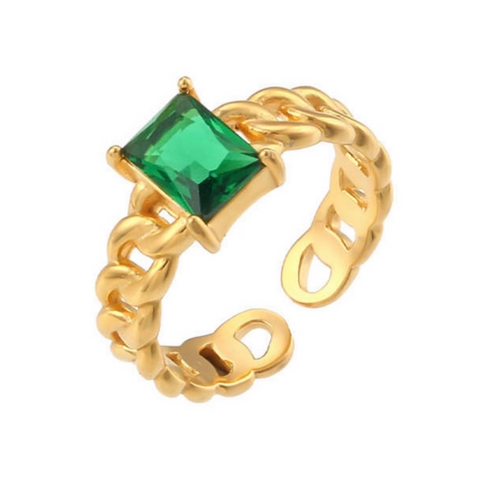 Stålring med 18K förgyllning och CZ - Reglerbar