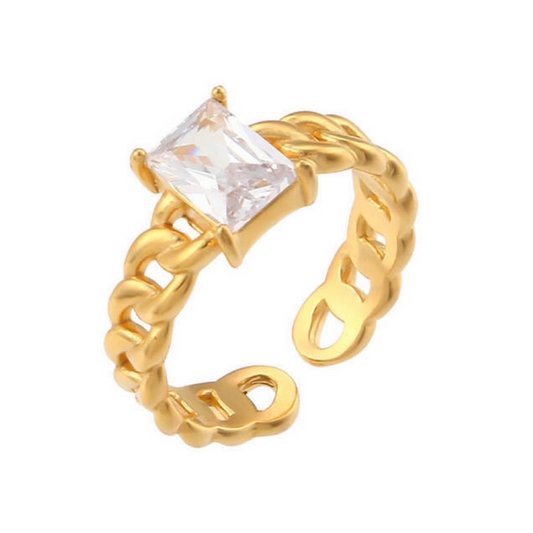 Stålring med 18K förgyllning och CZ - Reglerbar
