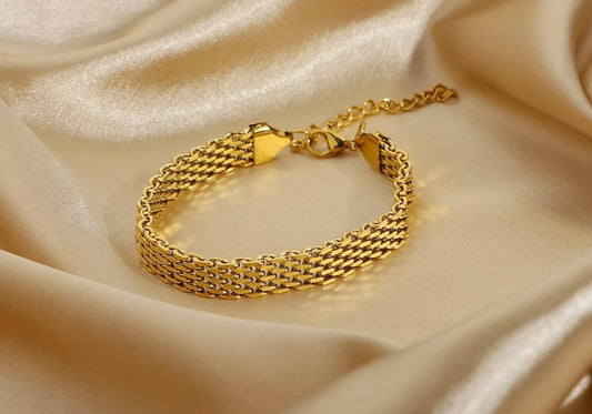 Stålarmband med 18K förgyllning 16+5 cm
