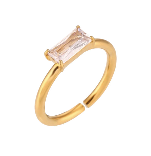 Stålring med 18K förgyllning och CZ - Reglerbar