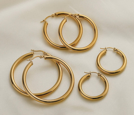 Stålörhängen med 18K förgyllning 50MM / 40MM / 30MM (Tjocklek: 4MM)