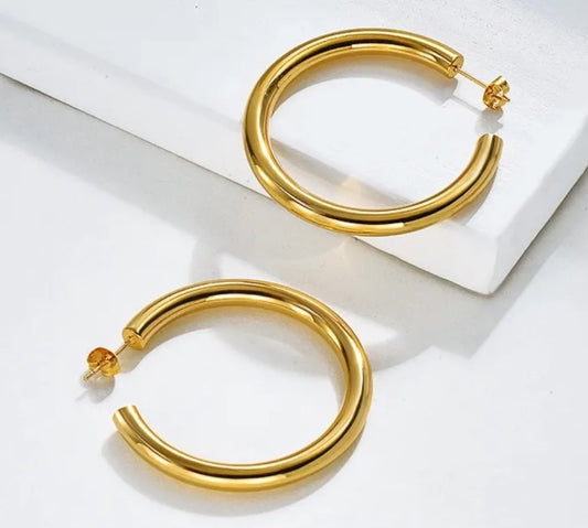 Stålörhängen med 18K förgyllning 40MM / 25MM / 20MM (Tjocklek: 4MM)