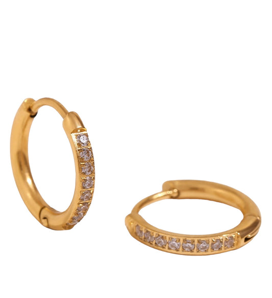 Stålörhängen med 18K förgyllning och CZ 14MM / 2MM