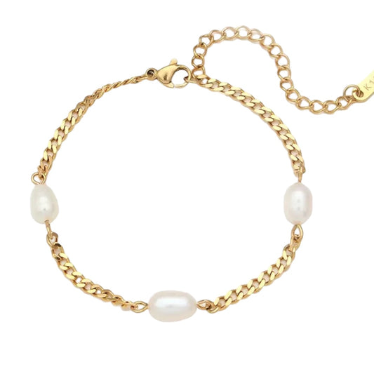 Stålarmband med 18K förgyllning och Sötvattenpärlor 15+5 cm