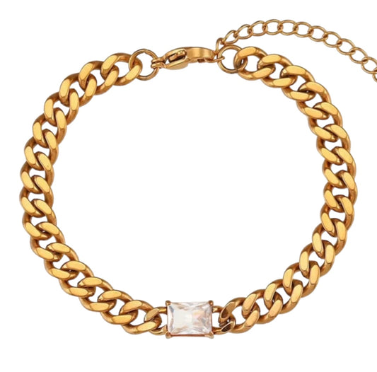 Stålarmband med 18K förgyllning och CZ 16+4 cm