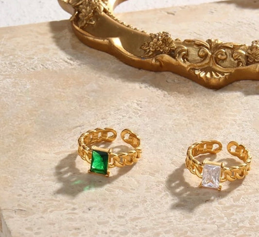 Stålring med 18K förgyllning och CZ - Reglerbar