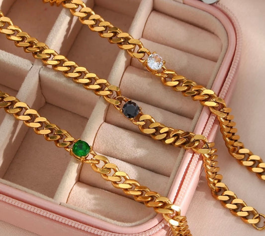 Stålarmband med 18K förgyllning och CZ 16+5 cm