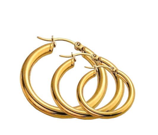 Stålörhängen med 18K förgyllning 50MM / 40MM / 30MM (Tjocklek: 4MM)