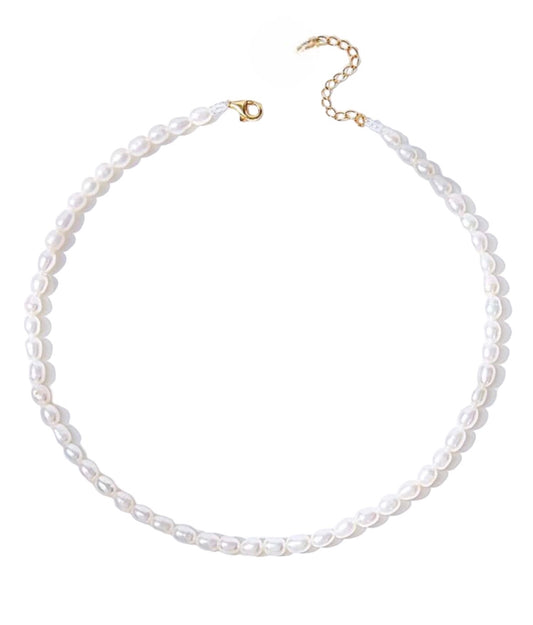 Stålhalsband med 18K förgyllning och Sötvattenpärlor (3-8 MM) 38+5 cm