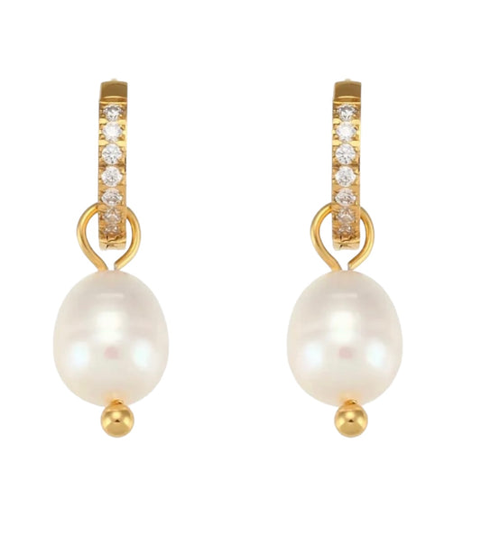 Stålörhängen med 18K förgyllning, CZ och Sötvattenpärlor (RUND)