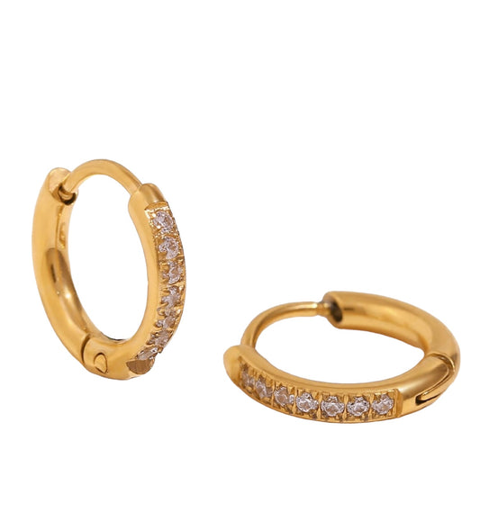 Stålörhängen med 18K förgyllning och CZ 12MM / 2MM