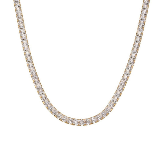 Stålhalsband med 18K förgyllning och CZ (FYRKANTIGA) 42+5 cm