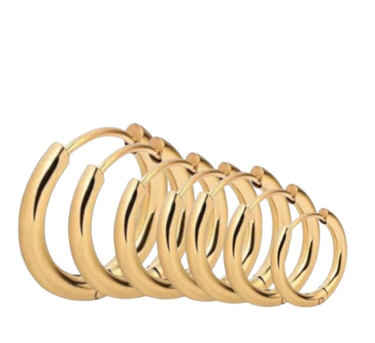 Stålörhängen med 18K förgyllning 20MM / 18MM / 16MM / 14MM / 12MM / 10MM / 8MM (Tjocklek 2,5 mm)