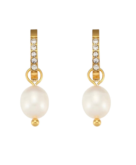 Stålörhängen med 18K förgyllning, CZ och Sötvattenpärlor (OVAL)