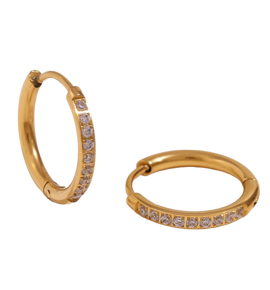 Stålörhängen med 18K förgyllning och CZ 16MM / 2MM