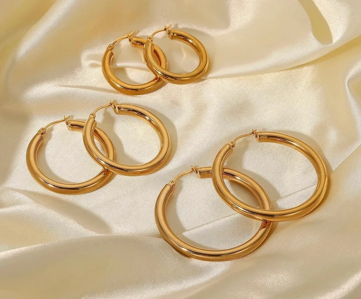 Stålörhängen med 18K förgyllning 50MM / 40MM / 30MM (Tjocklek: 4MM)