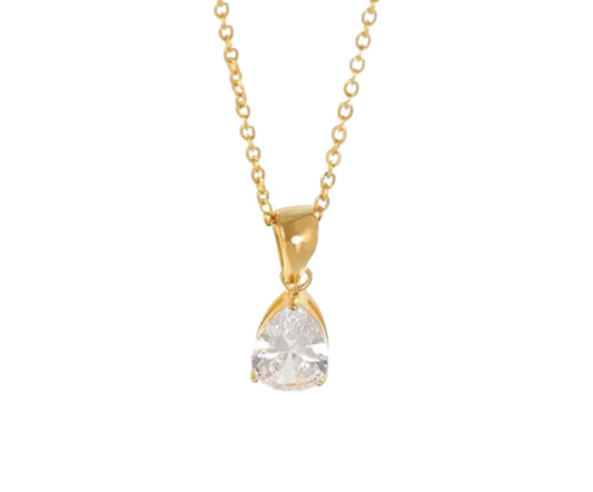 Stålhalsband med 14K förgyllning och CZ 40+5 cm