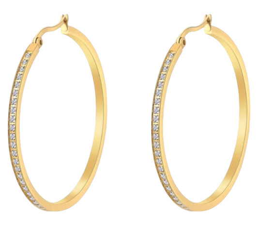 Stålörhängen med 18K förgyllning och CZ 40MM