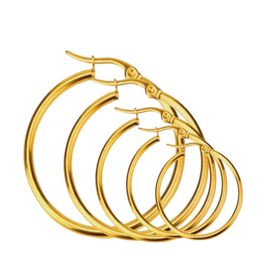 Stålörhängen med 18K förgyllning 70MM / 60MM / 50MM / 40MM / 30MM (Tjocklek: 2MM)