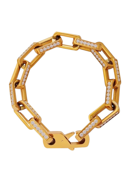 Stålarmband med 18K förgyllning och CZ 19 cm
