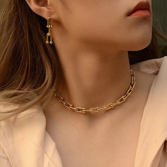 Stålhalsband med 18K förgyllning 40+5 cm