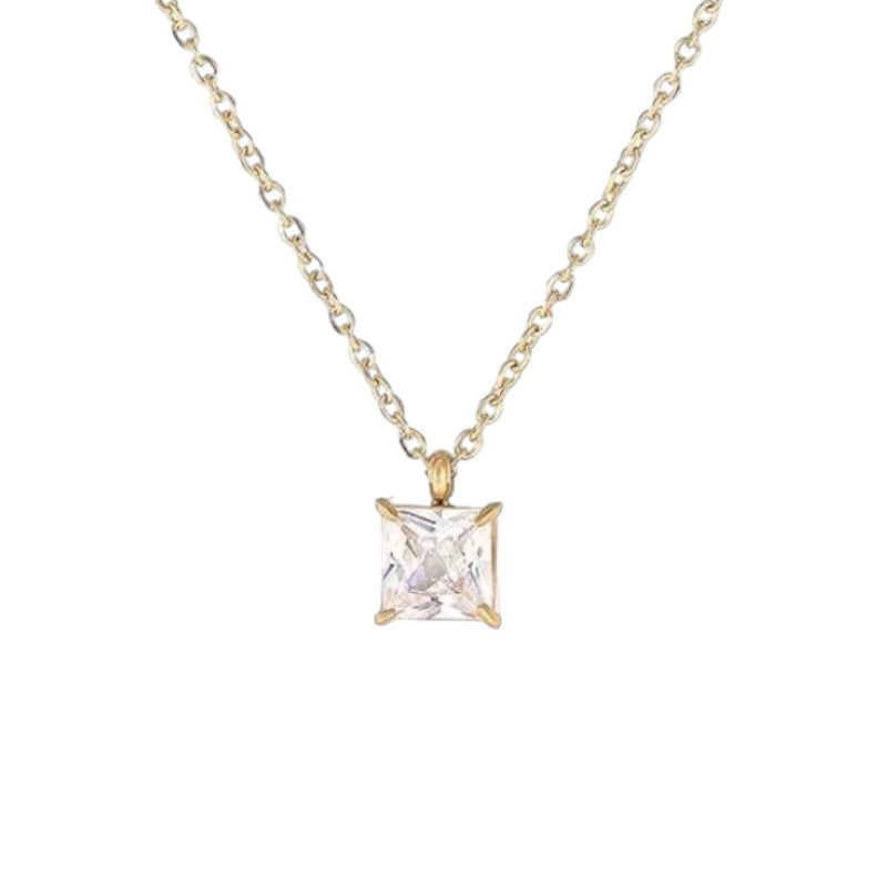 Stålhalsband med 18K förgyllning och CZ 40+5 cm