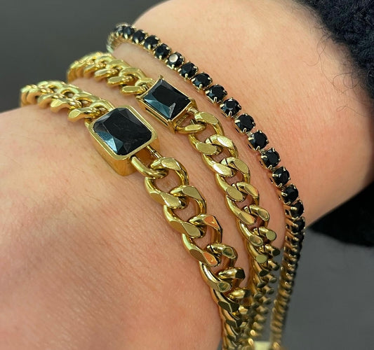 Stålarmband med 18K förgyllning och CZ 16+4 cm