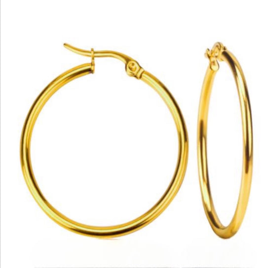 Stålörhängen med 18K förgyllning 70MM / 60MM / 50MM / 40MM / 30MM (Tjocklek: 2MM)