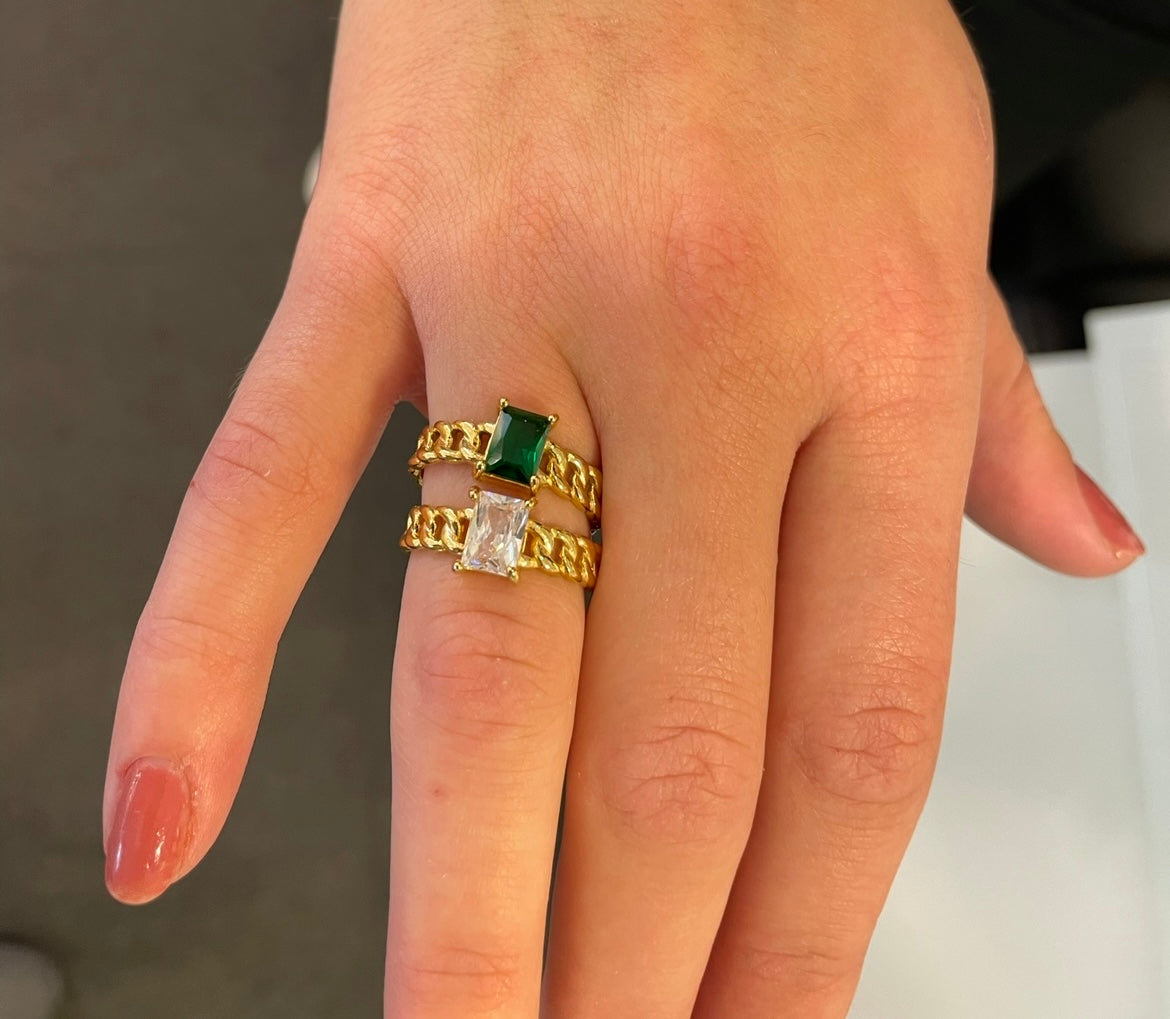 Stålring med 18K förgyllning och CZ - Reglerbar