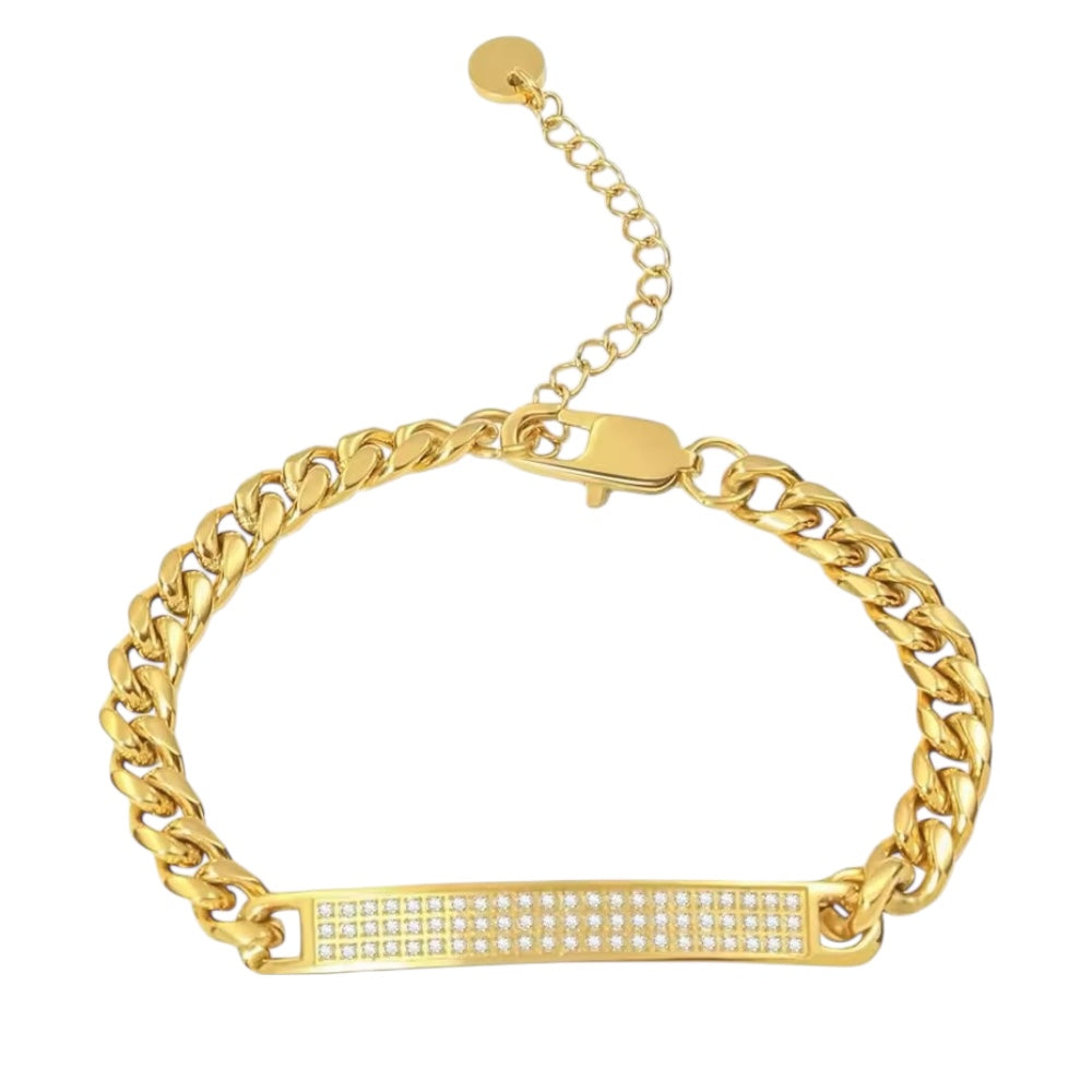 Stålarmband med 18K förgyllning och CZ 16+4 cm