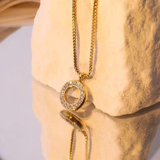 Stålhalsband med 18K förgyllning och CZ 40+5 cm