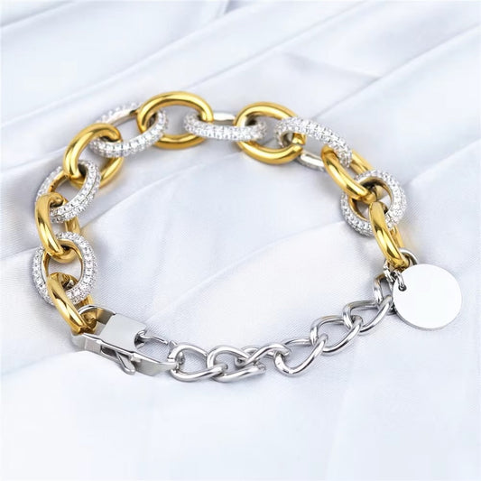 Stålarmband med 18K förgyllning och CZ 17+7 cm