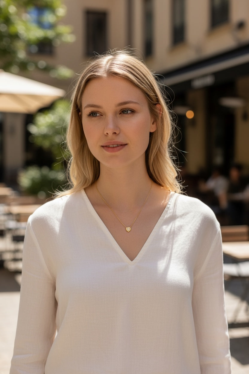 Stålhalsband med 18K förgyllning och CZ 40+5 cm