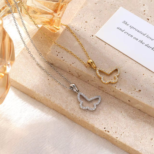 Stålhalsband med 18K förgyllning och CZ 40+5 cm