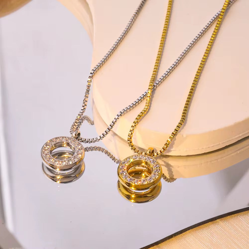 Stålhalsband med CZ 40+5 cm