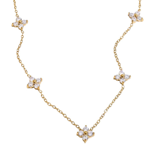 Stålhalsband med 18K förgyllning och CZ 41+5 cm