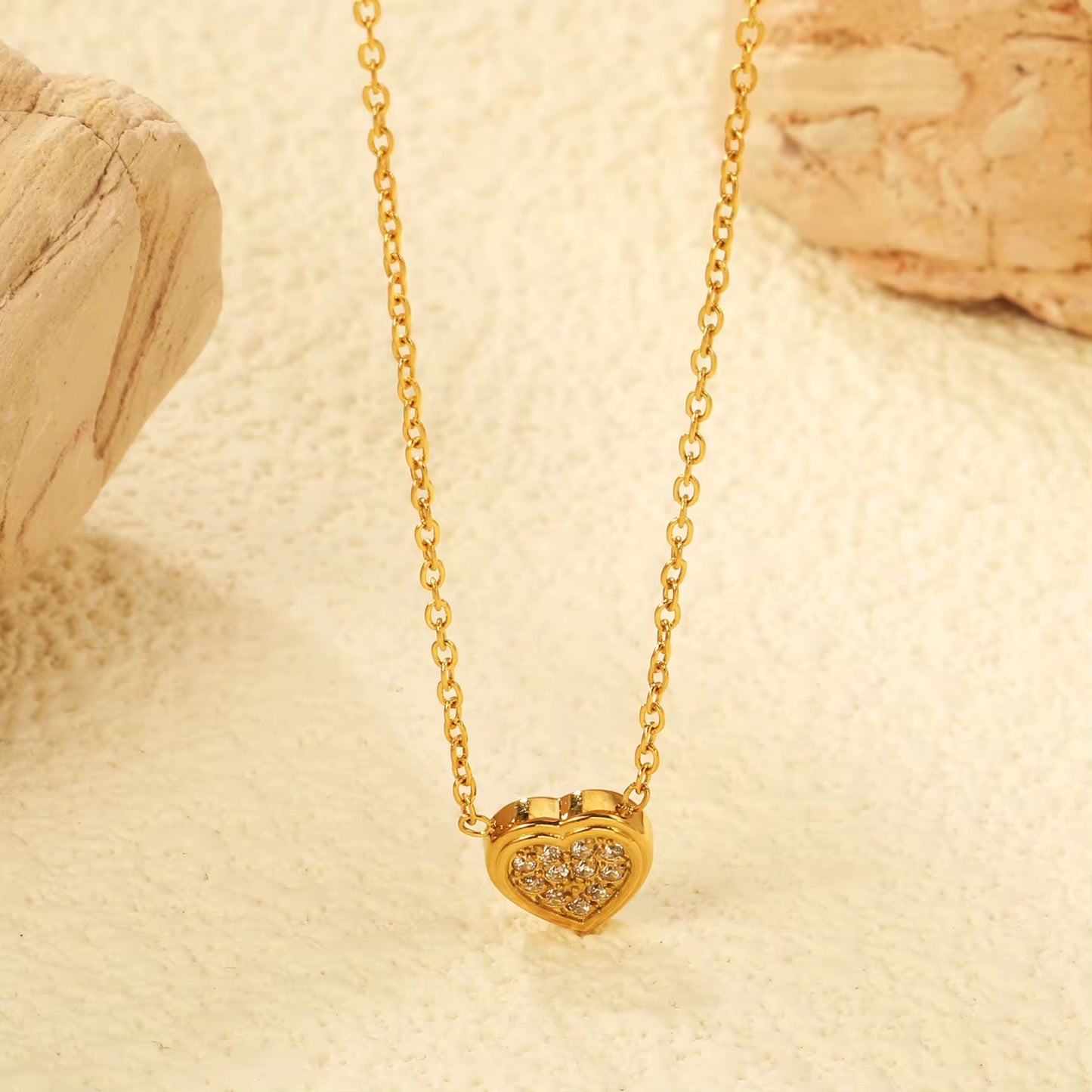 Stålhalsband med 18K förgyllning och CZ 40+5 cm