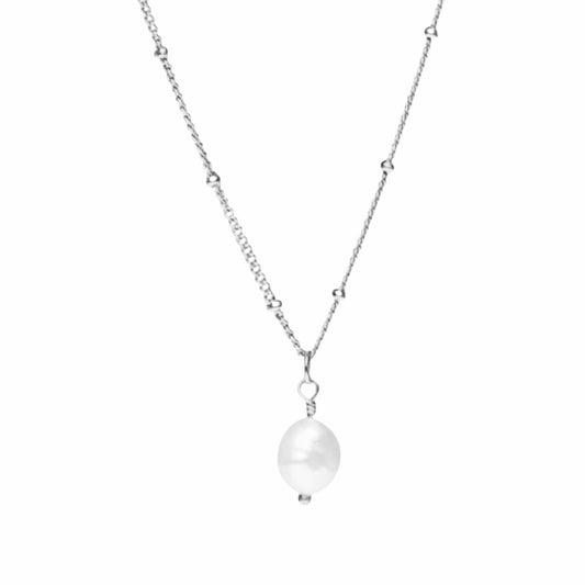 Stålhalsband med Sötvattenpärla 40+5 cm