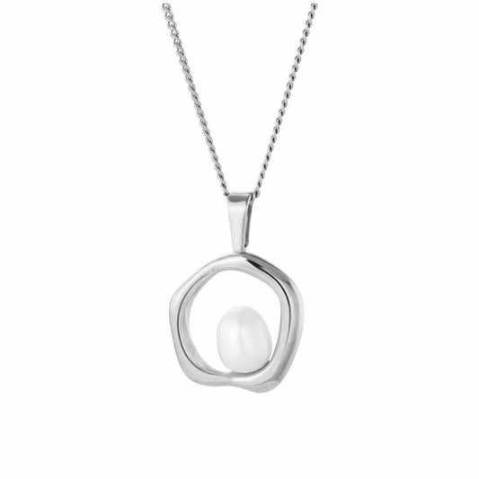 Stålhalsband med Sötvattenpärla 40+5 cm