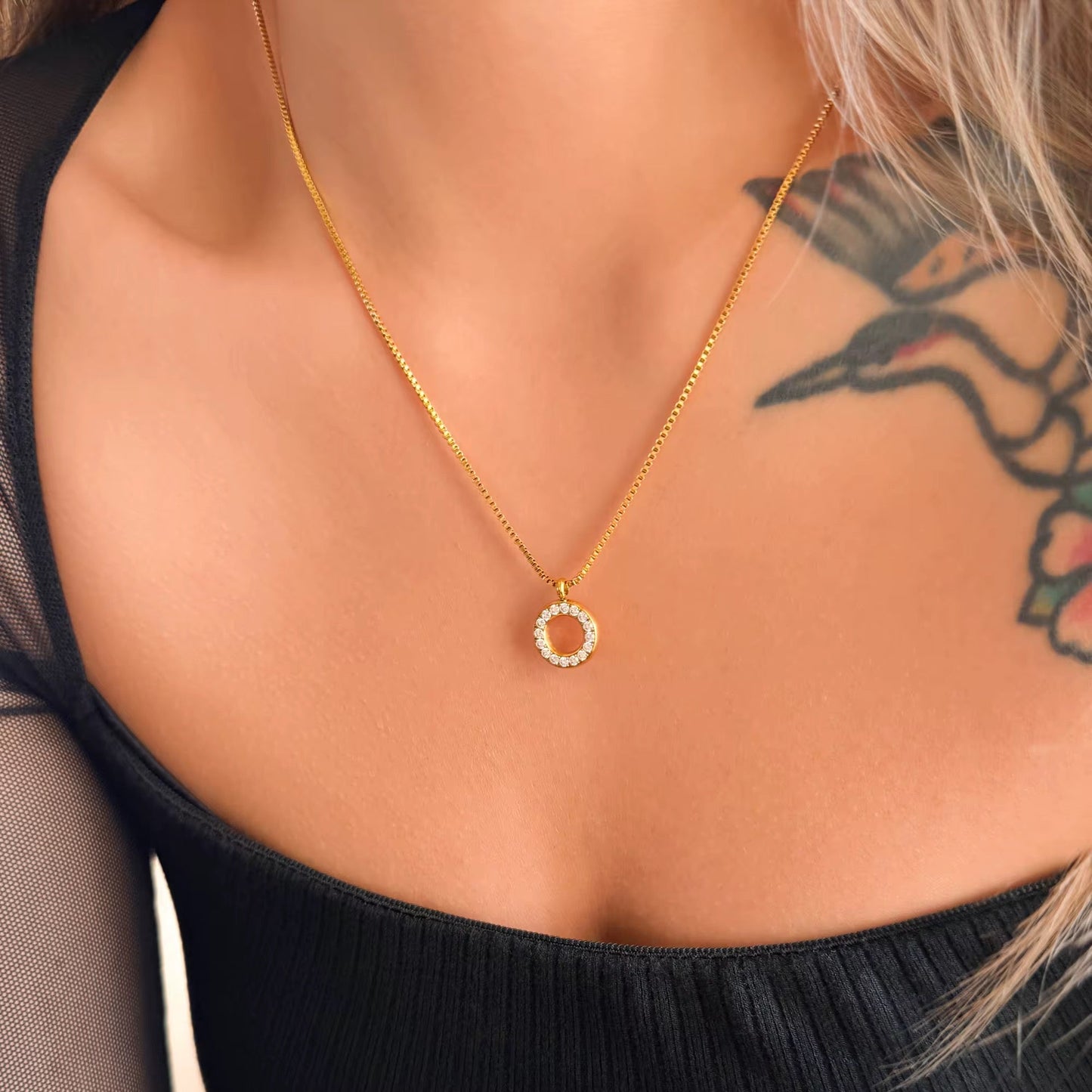 Stålhalsband med 18K förgyllning och CZ 40+5 cm