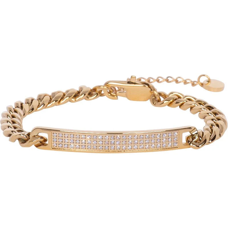 Stålarmband med 18K förgyllning och CZ 16+4 cm