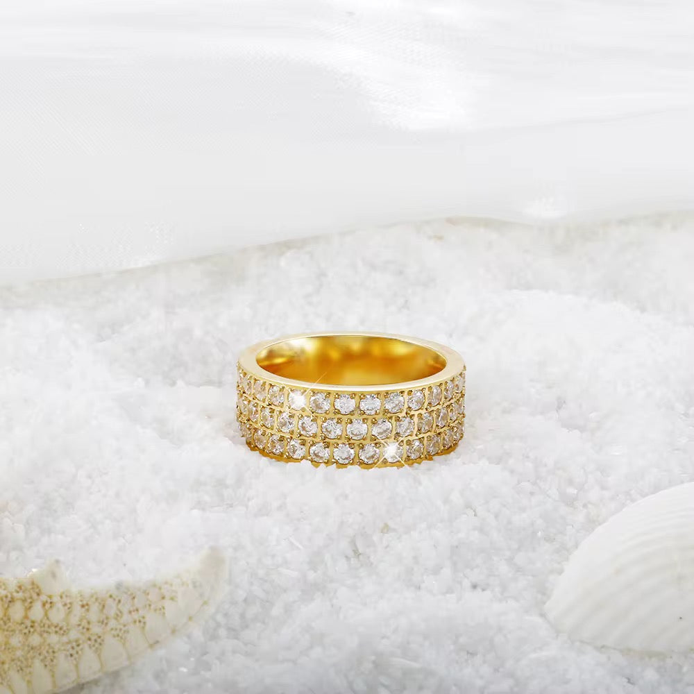 Stålring med 18K förgyllning och CZ (8MM)