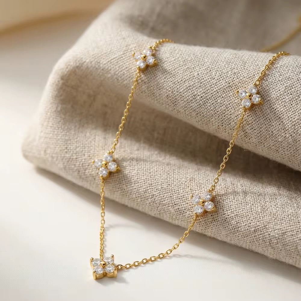 Stålhalsband med 18K förgyllning och CZ 41+5 cm