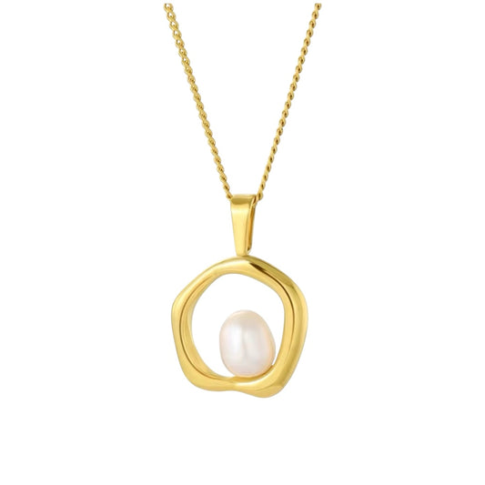 Stålhalsband med 18K förgyllning och Sötvattenpärla 40+5 cm