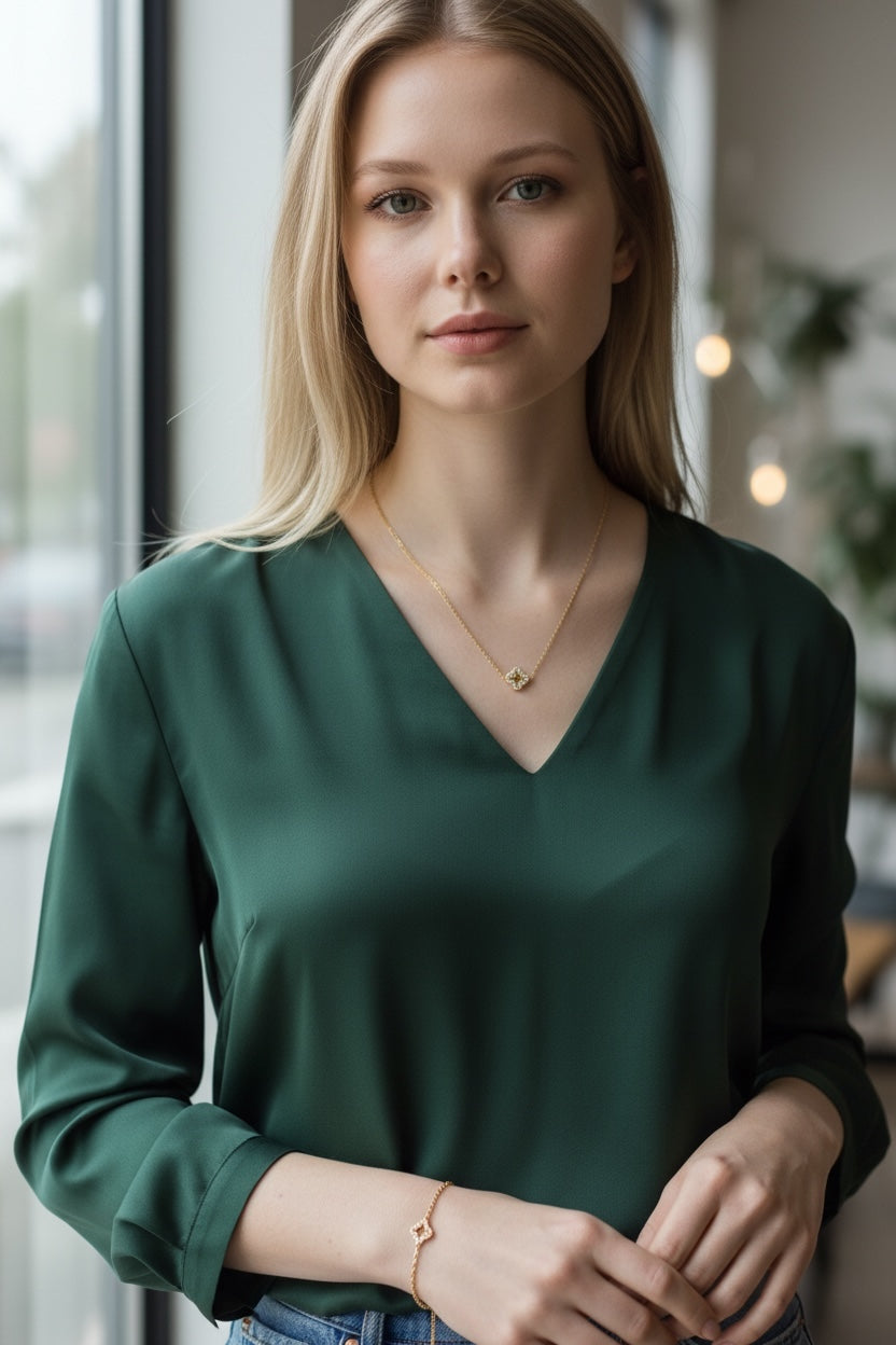 Stålhalsband med 18K förgyllning och CZ 43+5 cm